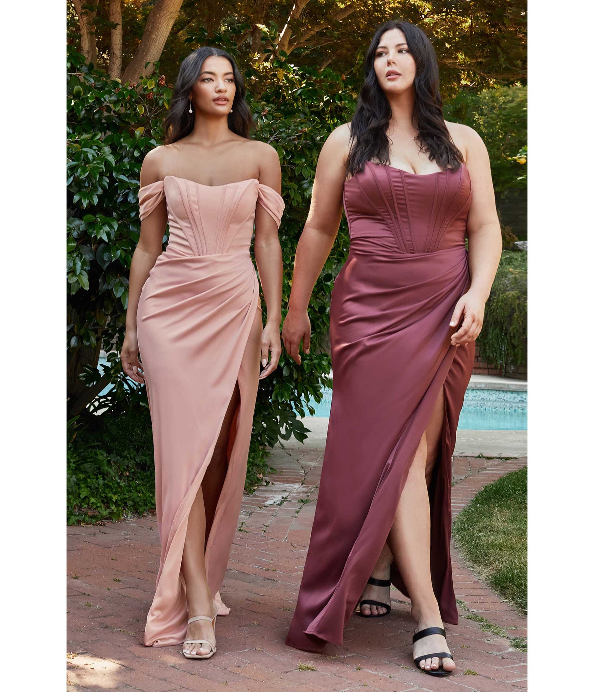 Plus Size Rosewood Divine Satin Corset Off-Shoulder Prom Dress