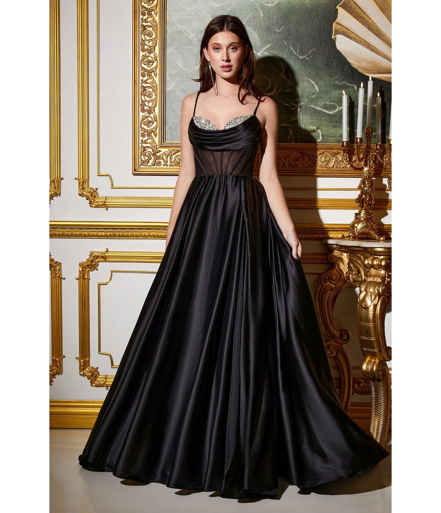 Black Sparkling Corset A-Line Prom Gown