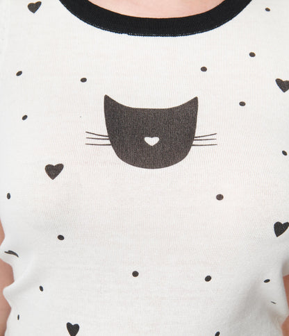 White & Black Kitty Face Sweater