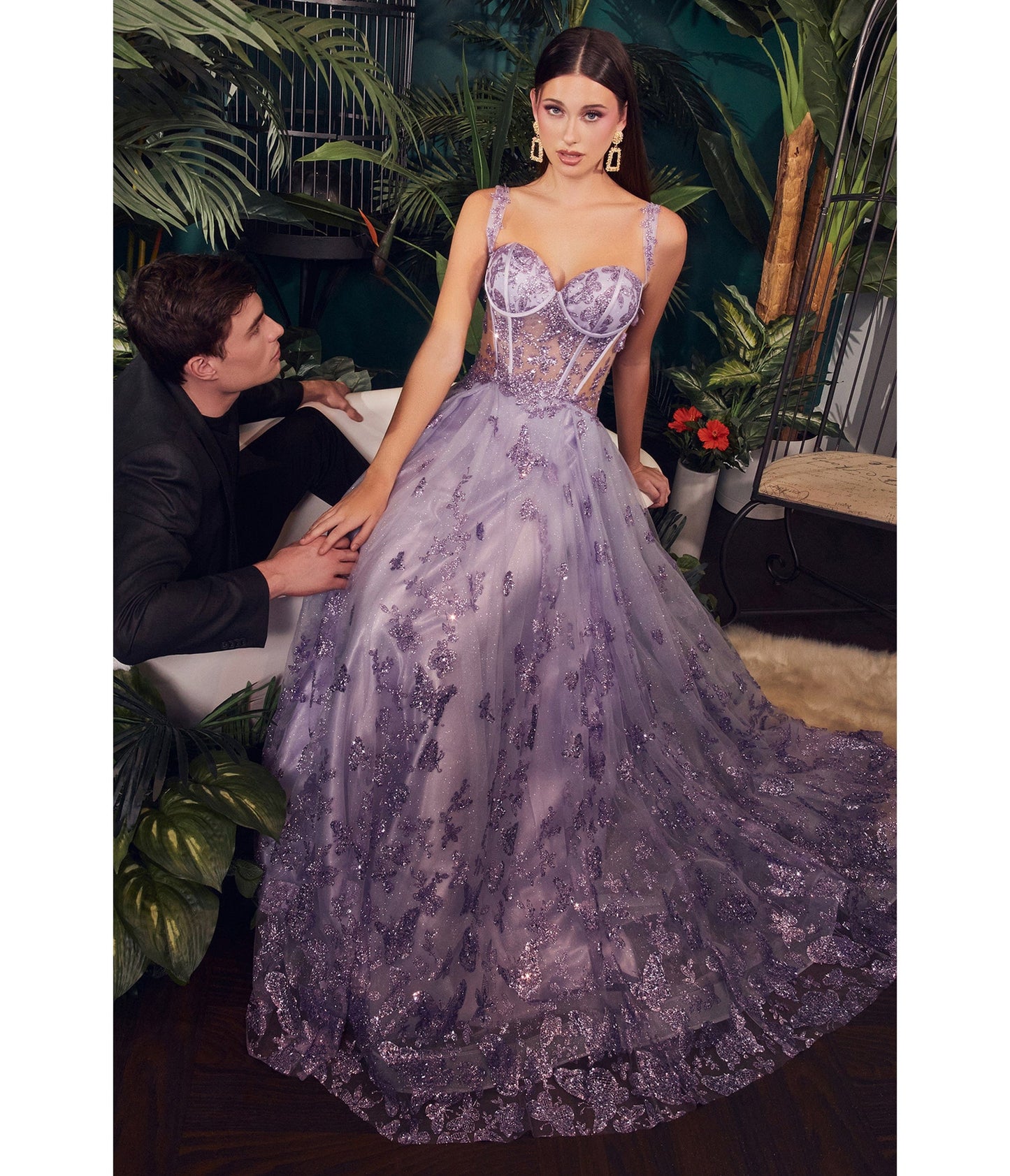 Lavender Glitter Butterfly Fairytale Corset Prom Dress