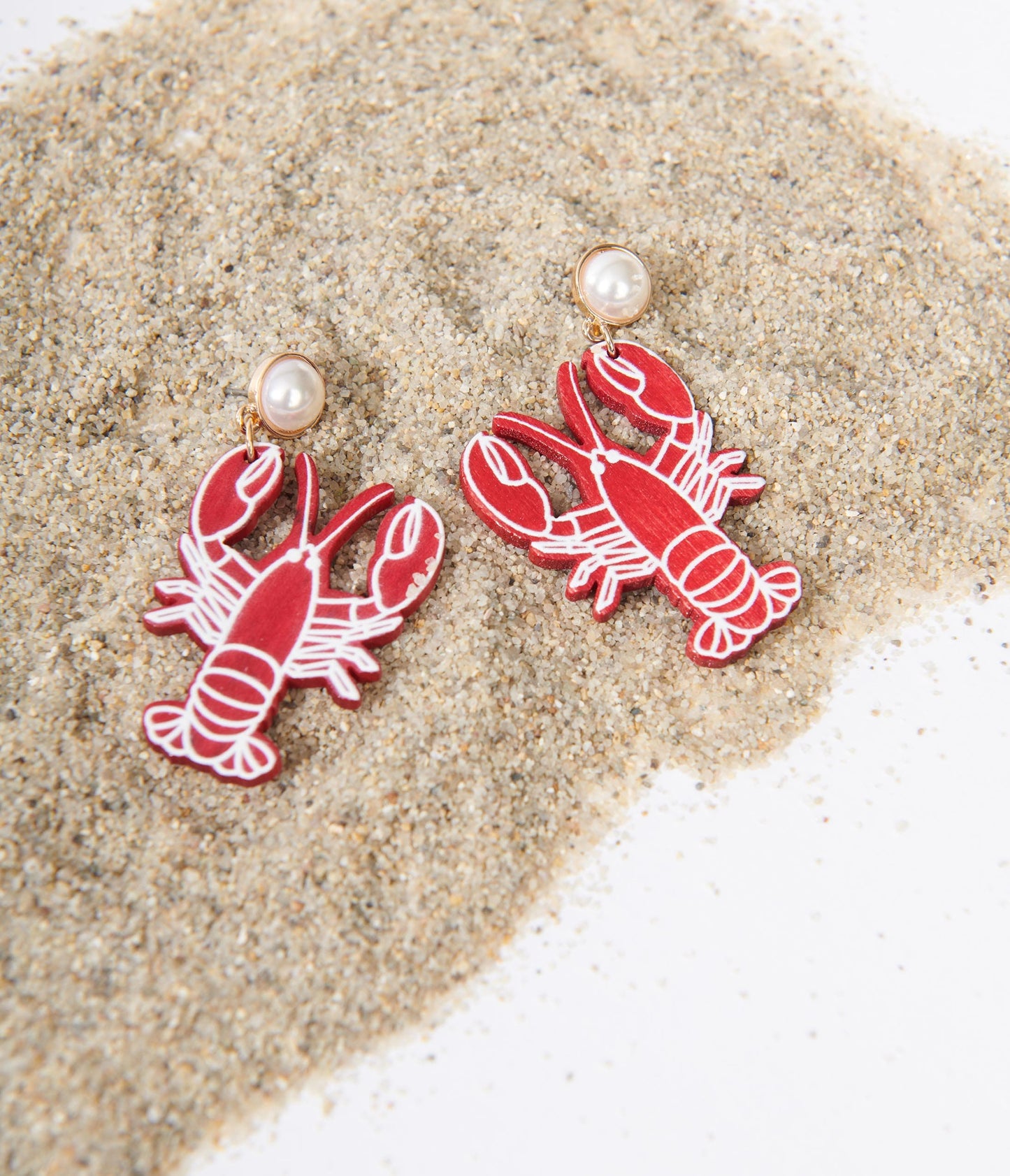 Red Wooden Lobster Drop Earrings