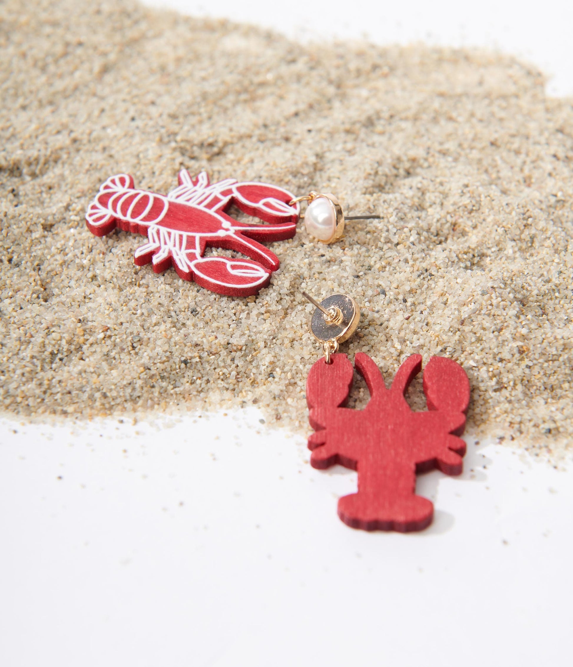 Red Wooden Lobster Drop Earrings
