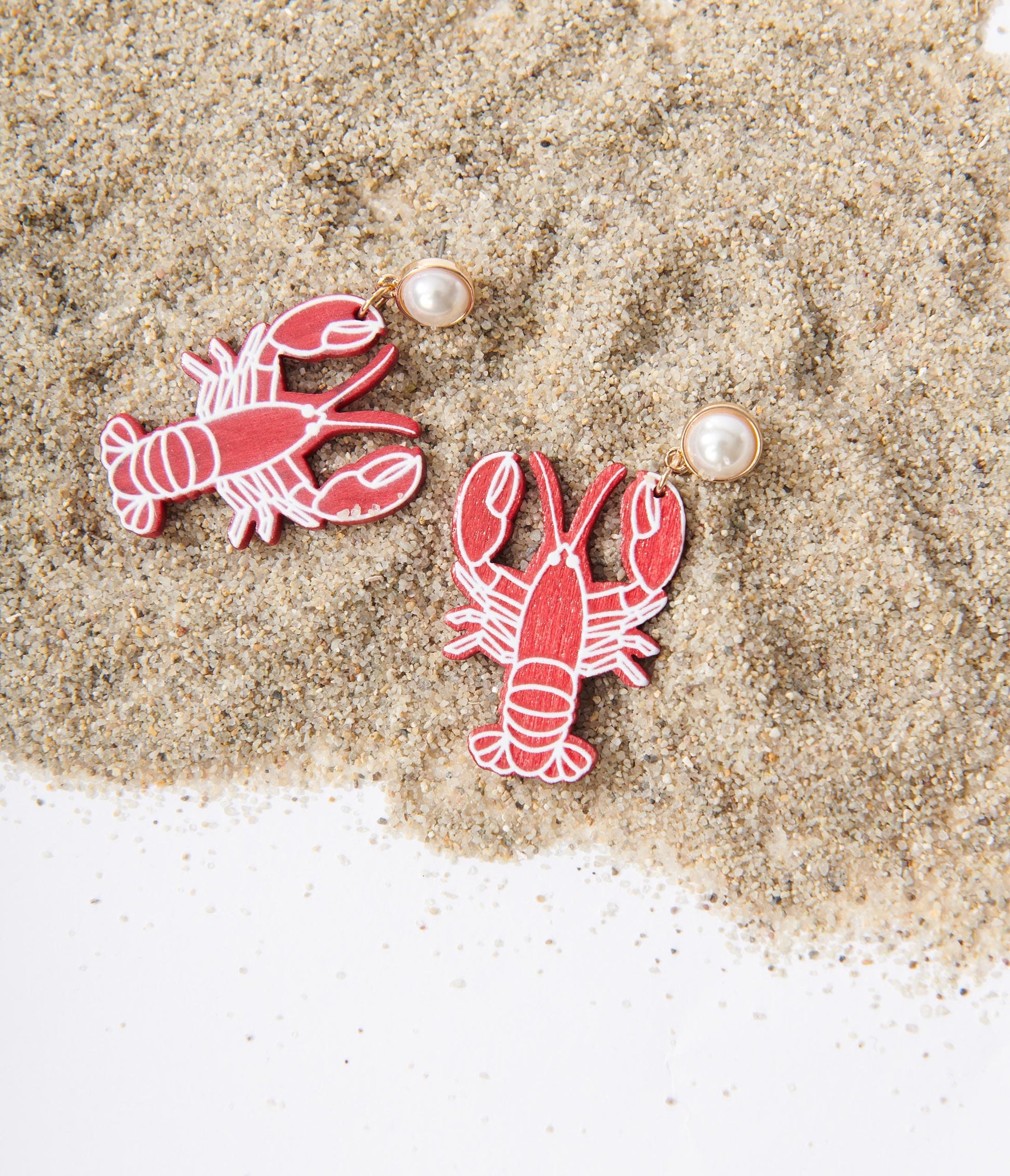 Red Wooden Lobster Drop Earrings