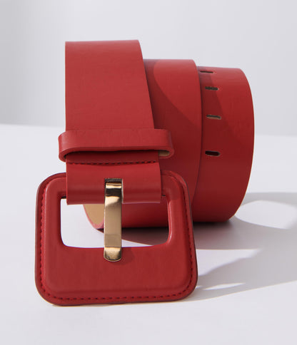 Burgundy Leatherette Square Buckle Belt