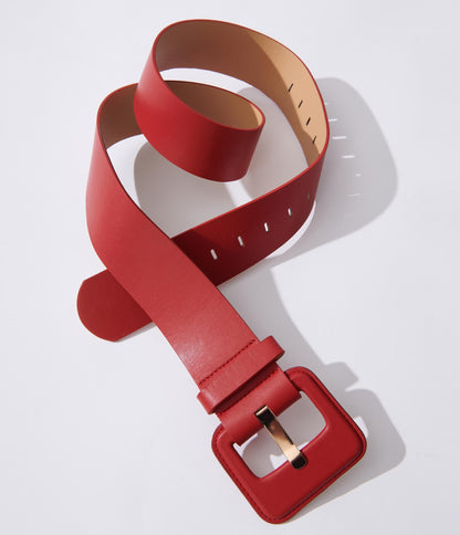 Burgundy Leatherette Square Buckle Belt