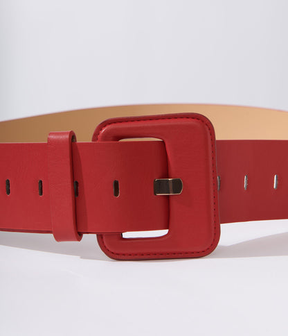 Burgundy Leatherette Square Buckle Belt
