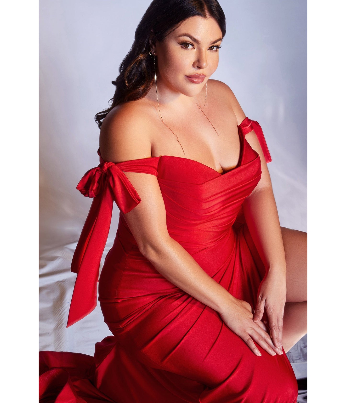 Plus Size Red Off The Shoulder Tie Prom Gown