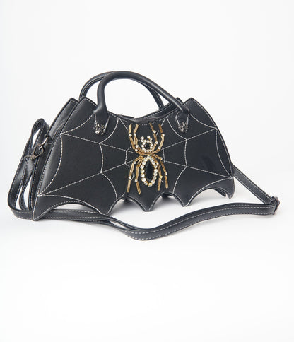 Unique Vintage Black Spiderweb Bat Wing Handbag