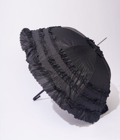 Unique Vintage Black Frill Victorian Umbrella