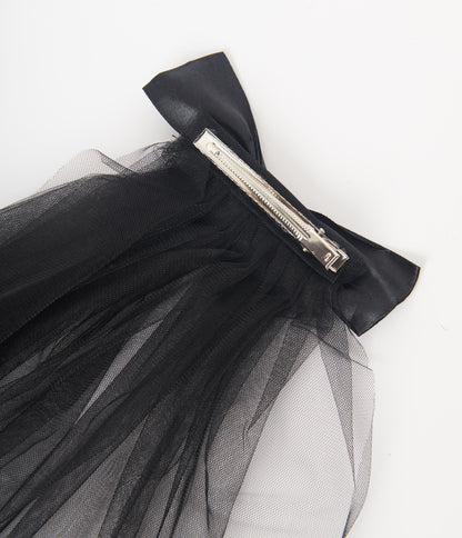Unique Vintage Black Veil Bow Hair Clip | Halloween Accessories