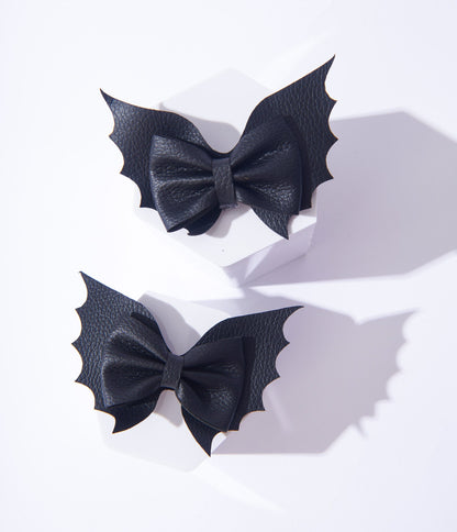 Unique Vintage Black Bat Bow Mini Hair Clips Set