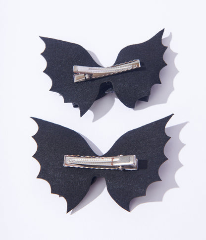 Unique Vintage Black Bat Bow Mini Hair Clips Set