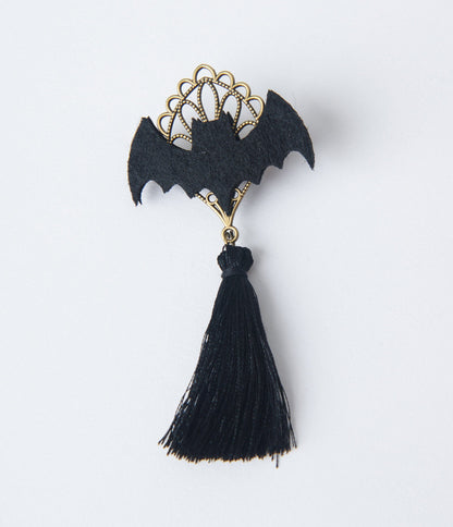 Unique Vintage Black Bat Tassel Brooch