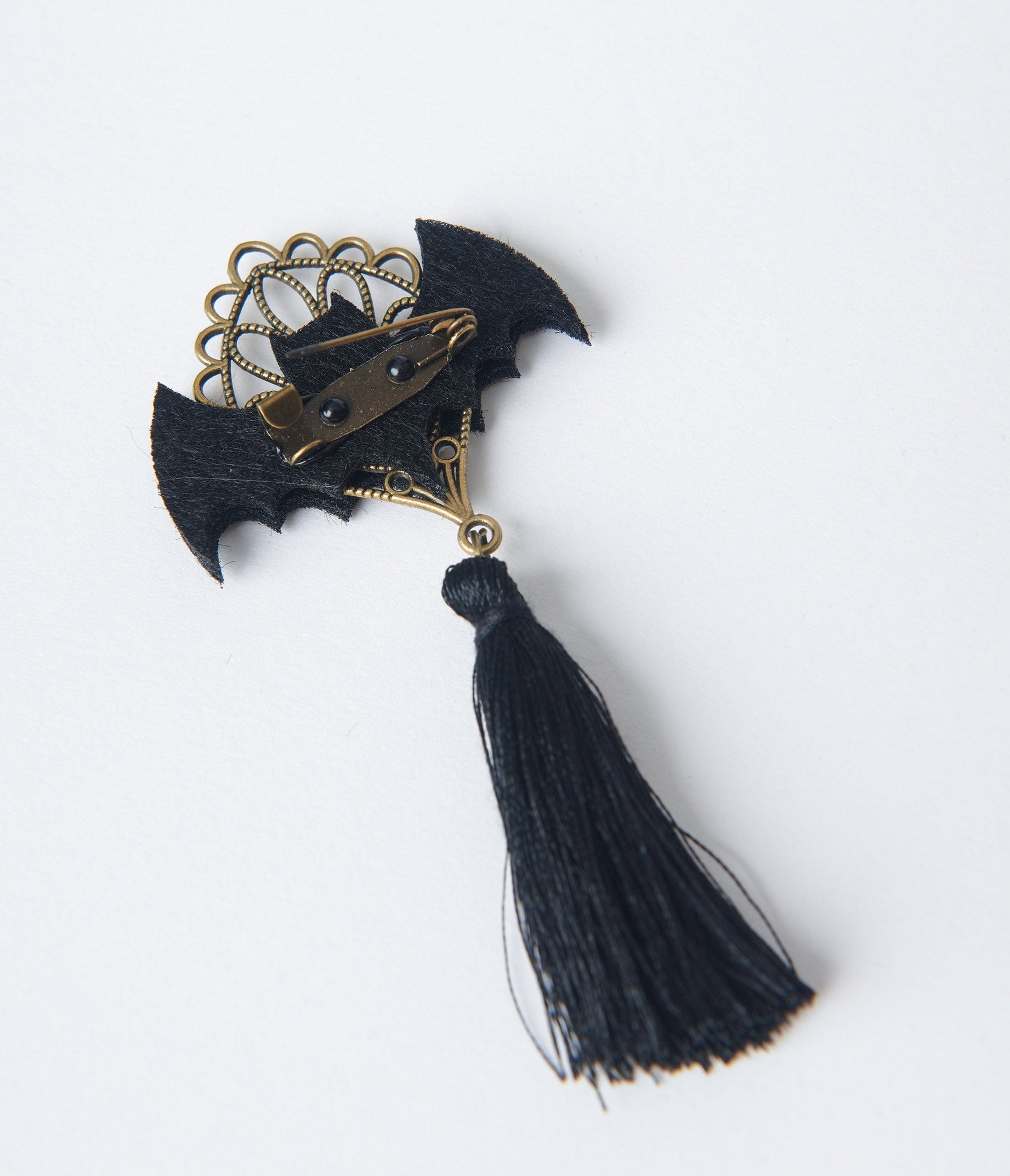 Unique Vintage Black Bat Tassel Brooch
