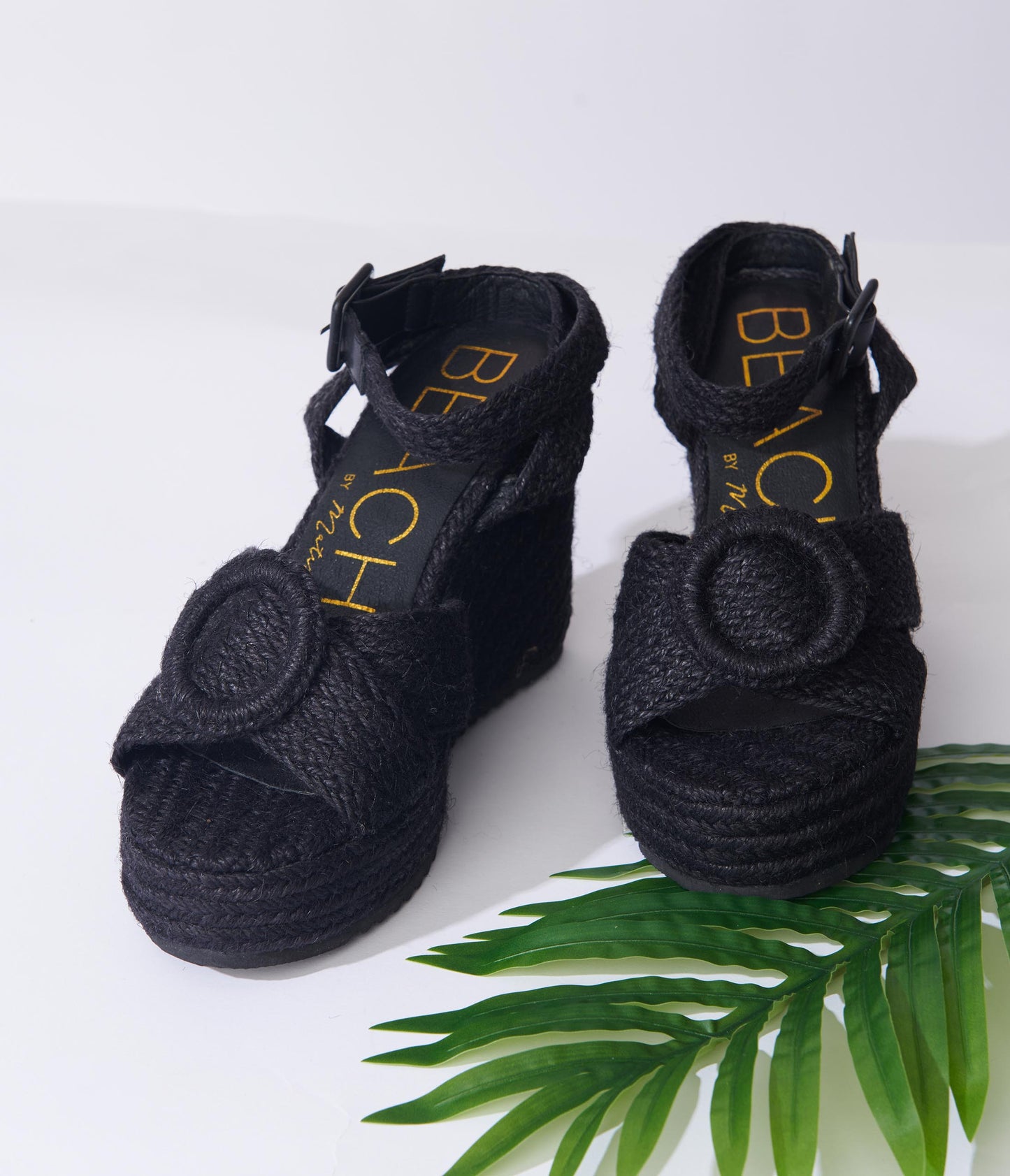Black Braided Wedge Sandals