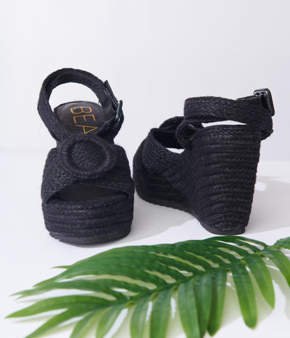 Black Braided Wedge Sandals