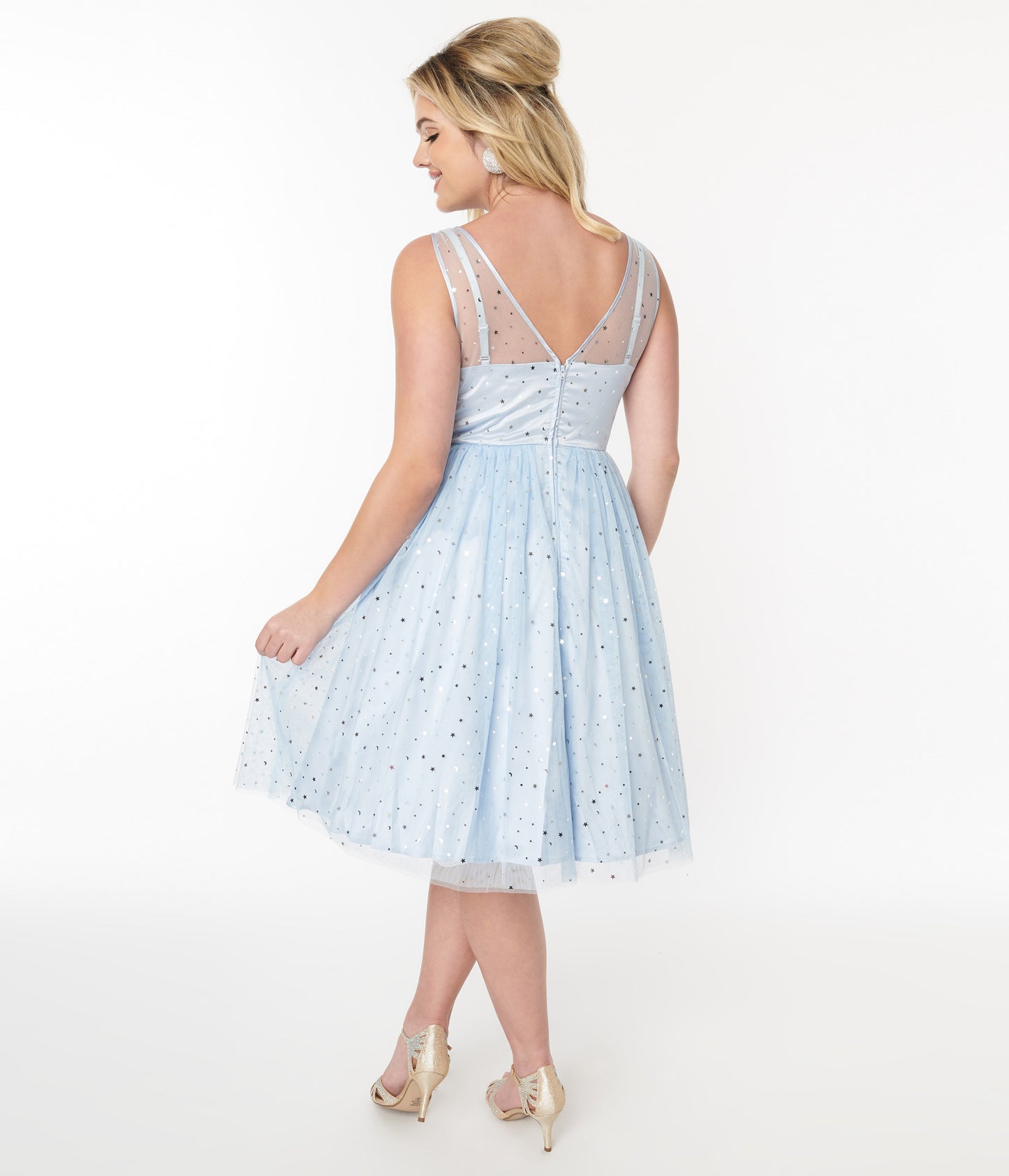 Hell Bunny Light Blue & Silver Stars Infinity Swing Dress