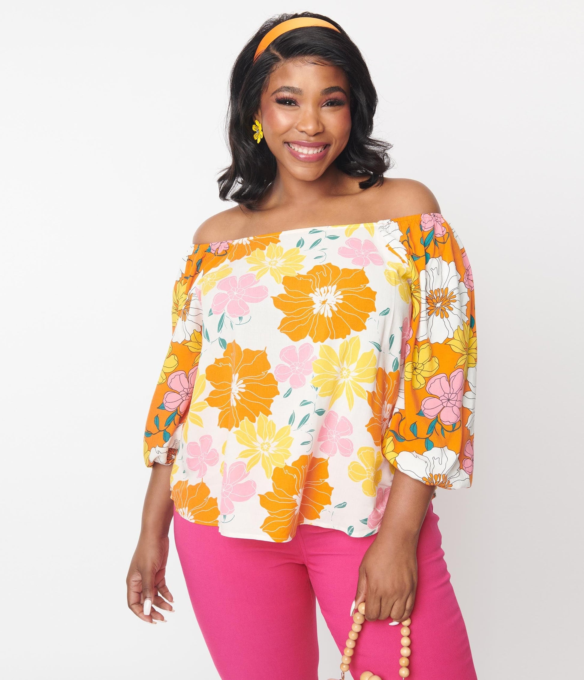 Plus Size Floral Print Square Neck Blouse