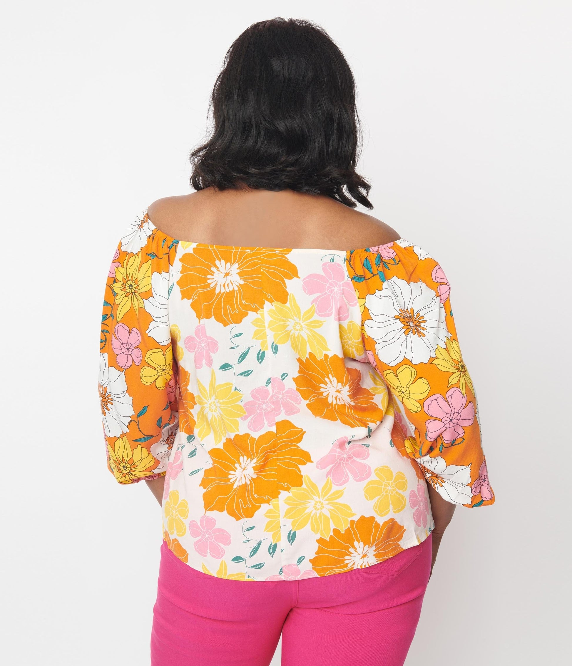 Plus Size Floral Print Square Neck Blouse