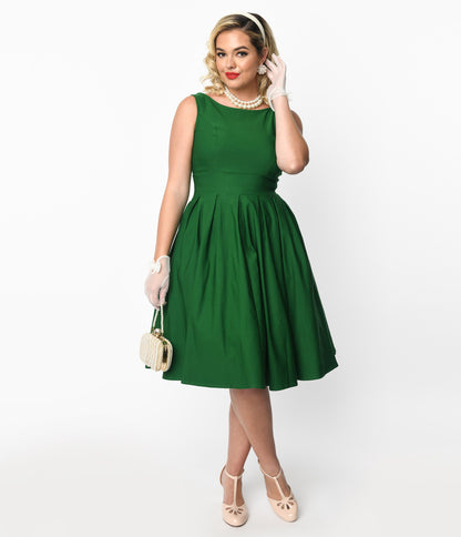 Forest Green Box Pleated Swing Dress