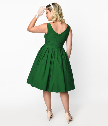 Forest Green Box Pleated Swing Dress