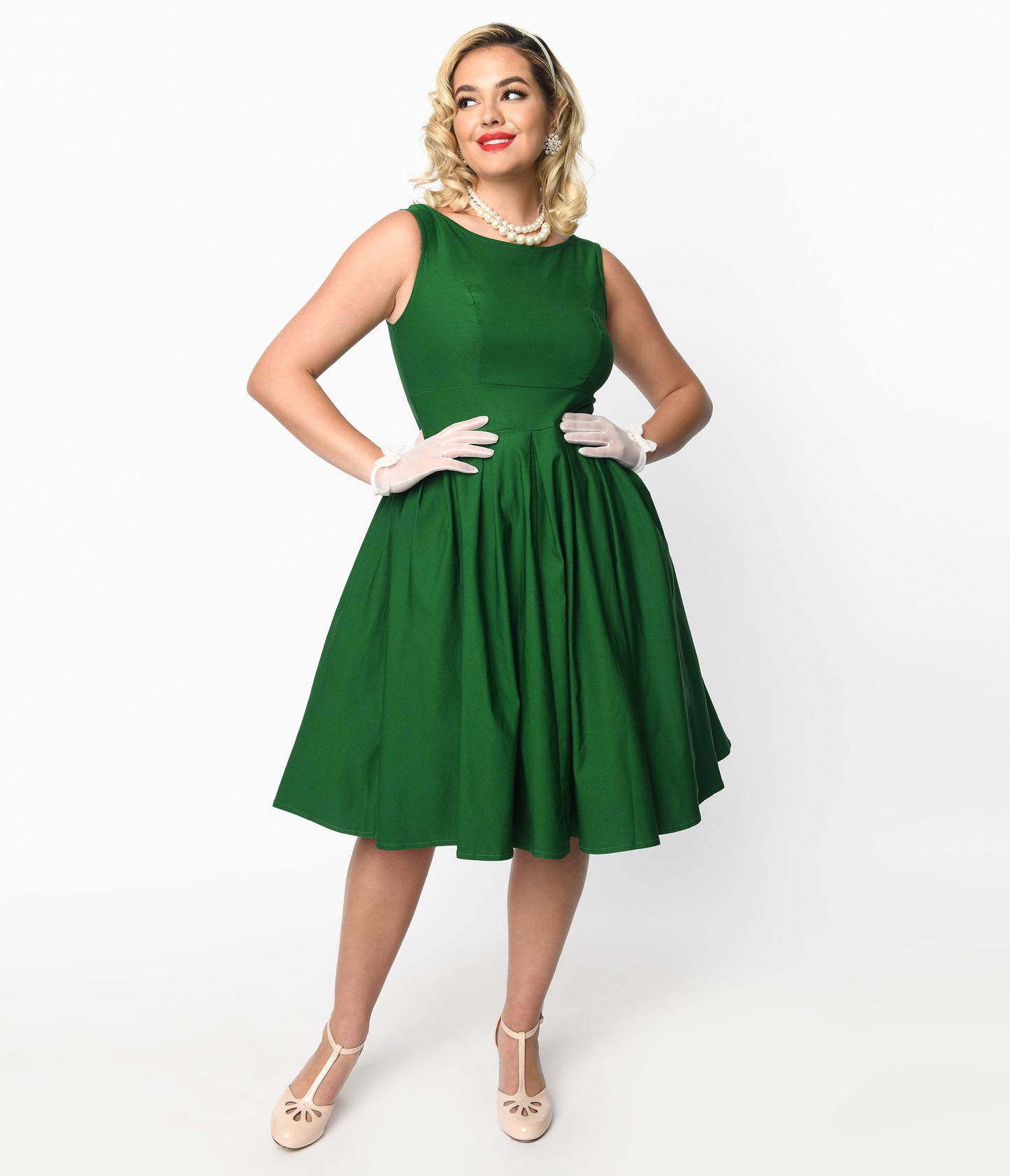 Forest Green Box Pleated Swing Dress