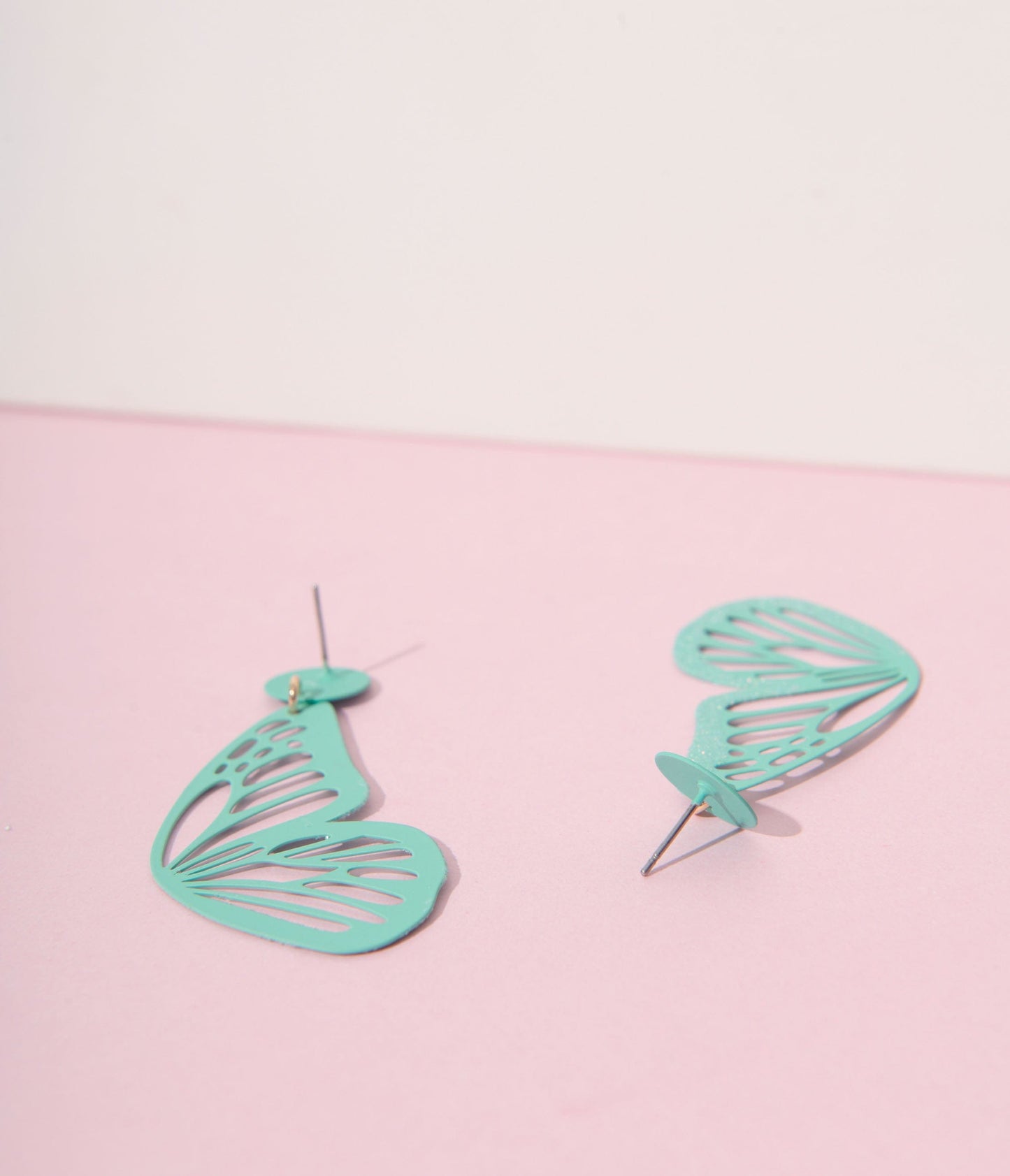 Teal Glitter Butterfly Wing Earrings