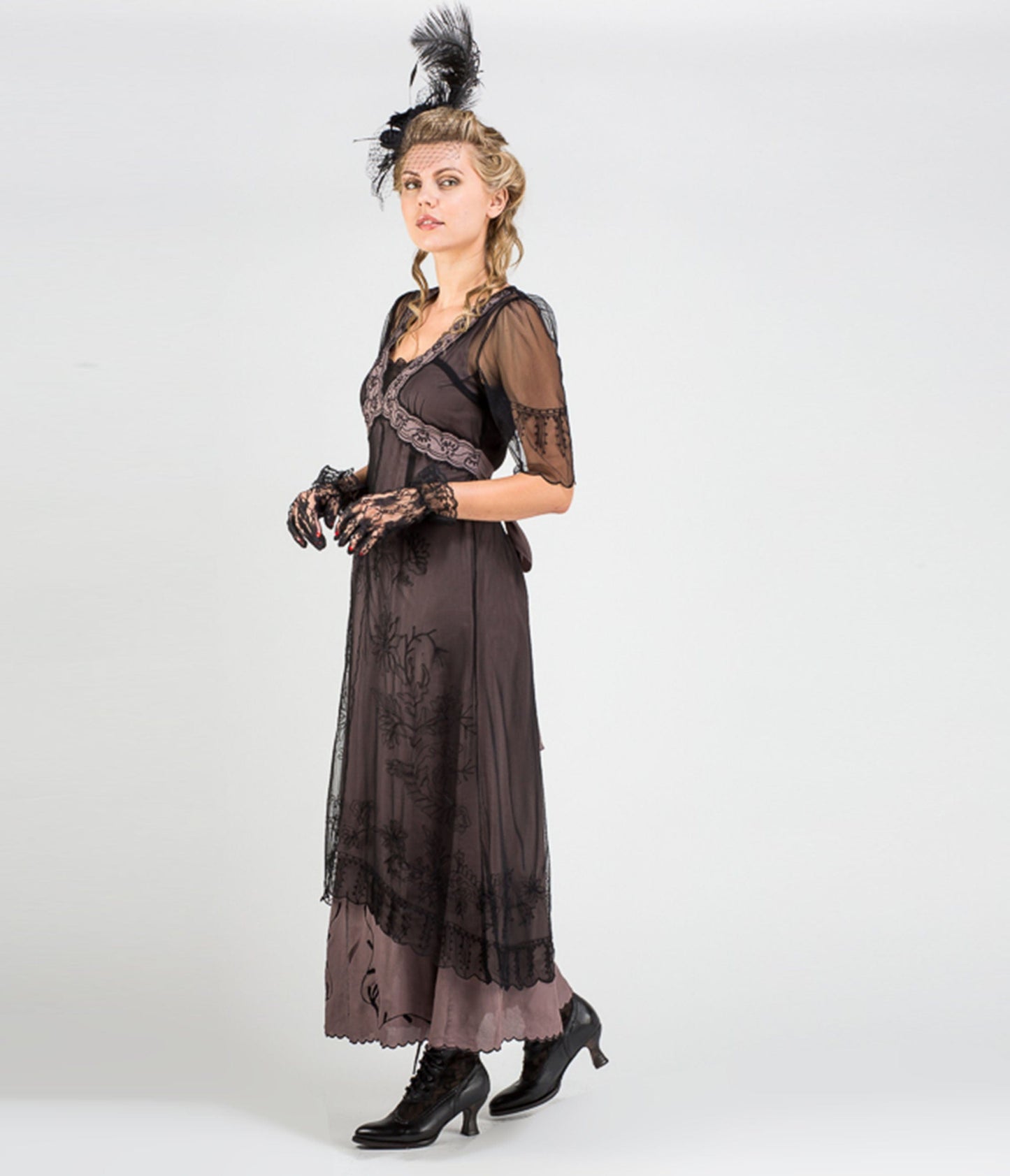 Nataya 1920s Black & Nude Lace Victorian Maxi Dress