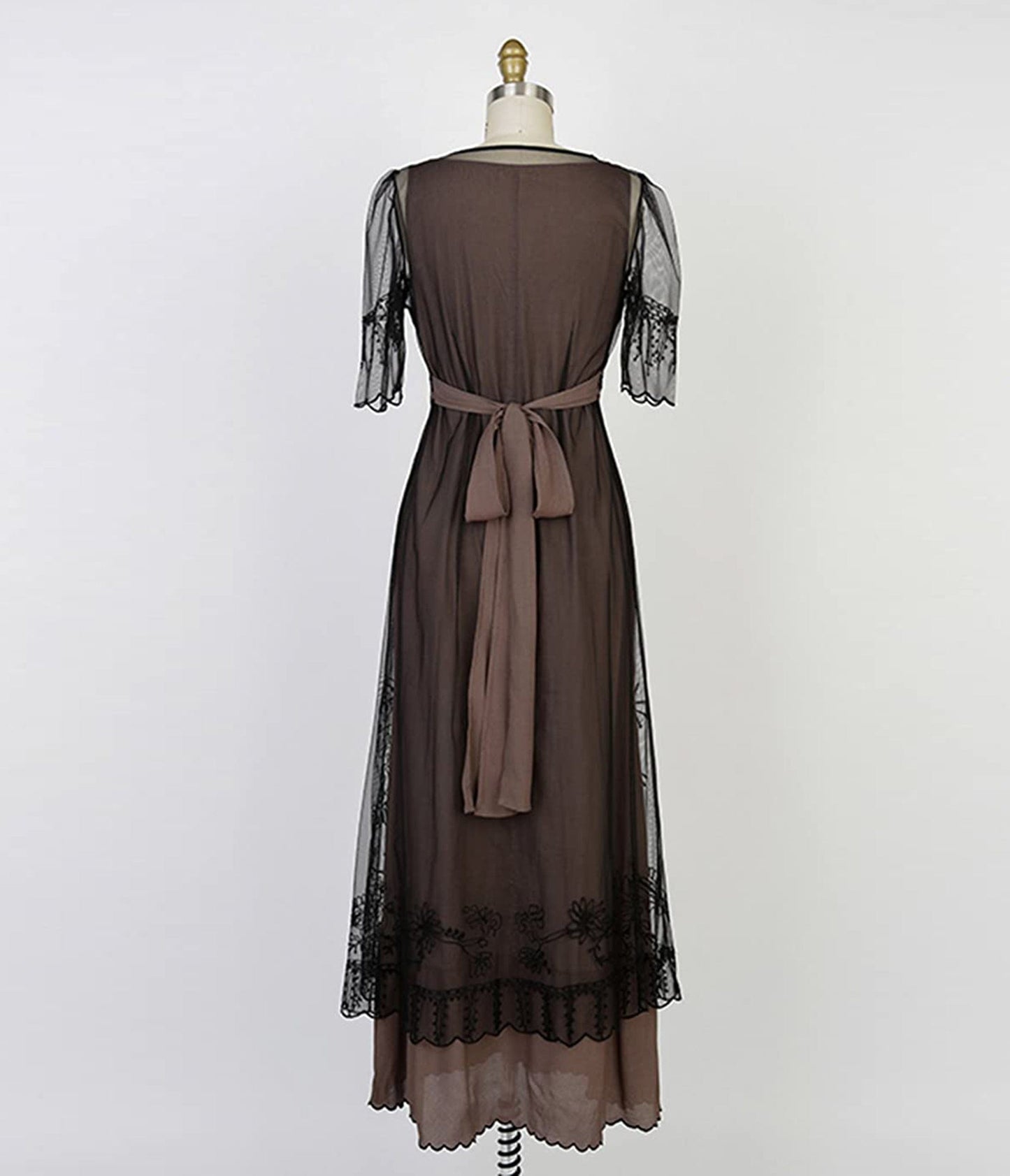 Nataya 1920s Black & Nude Lace Victorian Maxi Dress