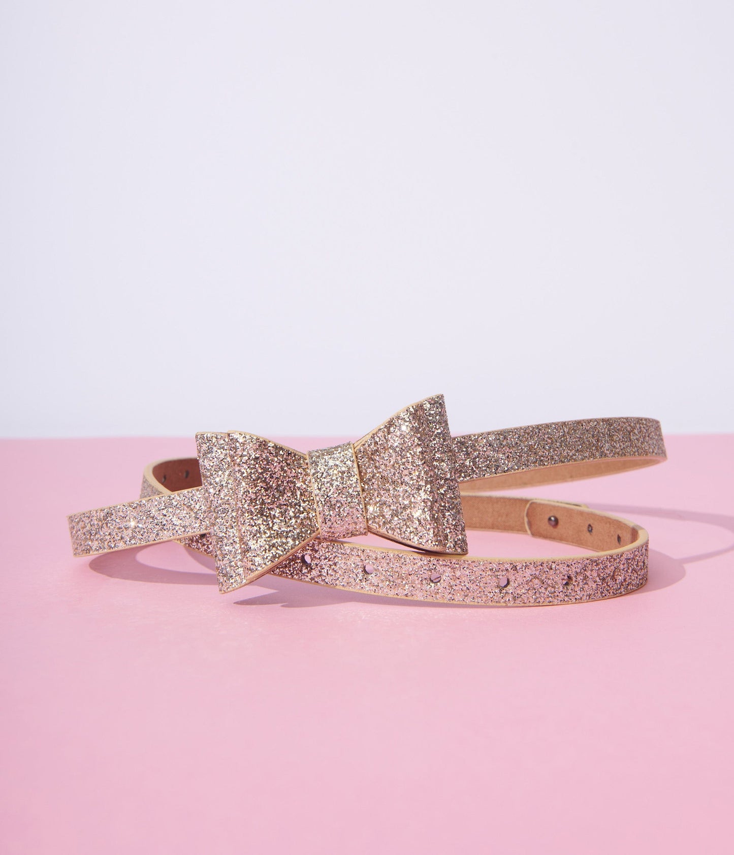 Gold Glitter Leatherette Bow Belt