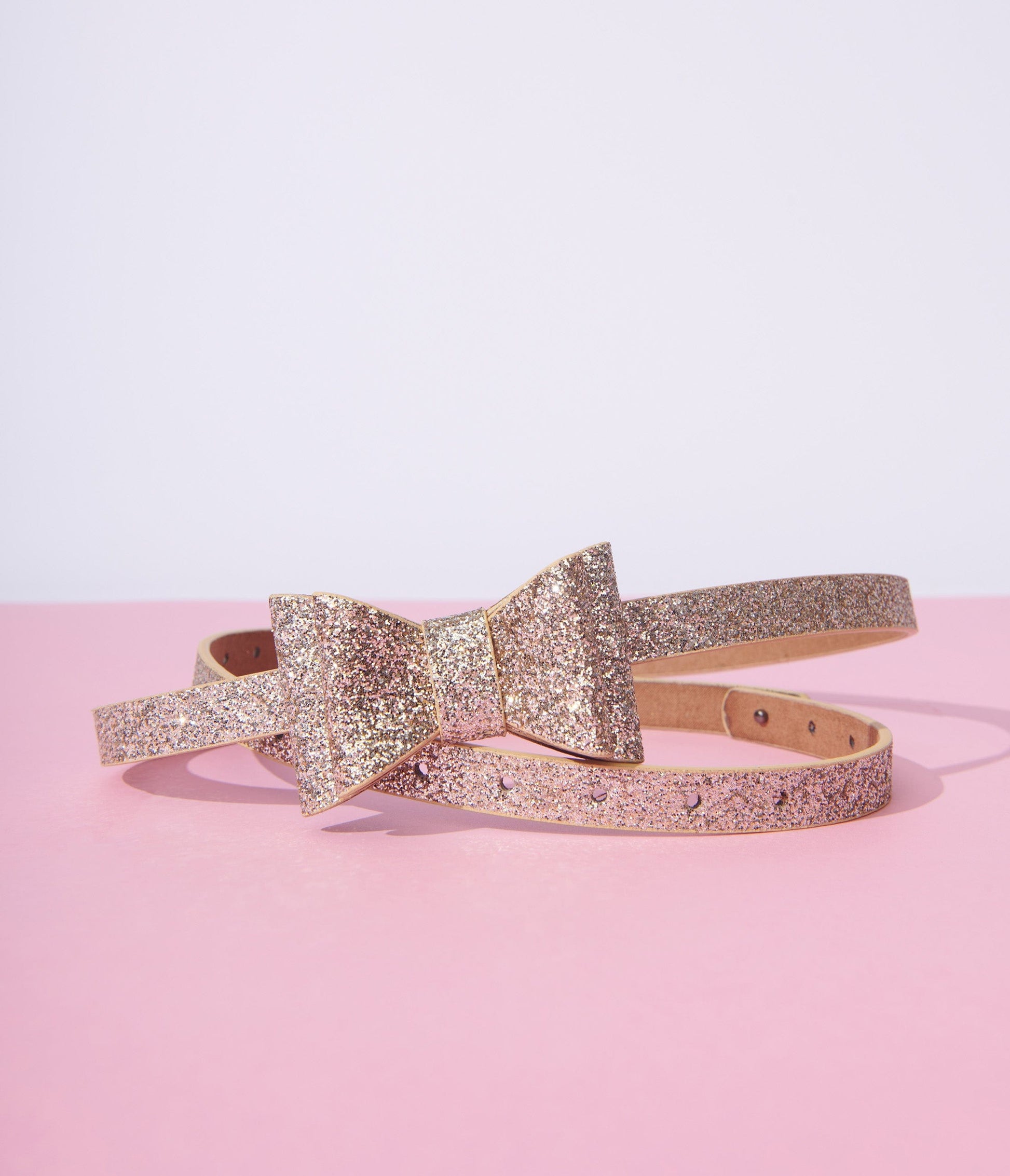 Gold Glitter Leatherette Bow Belt