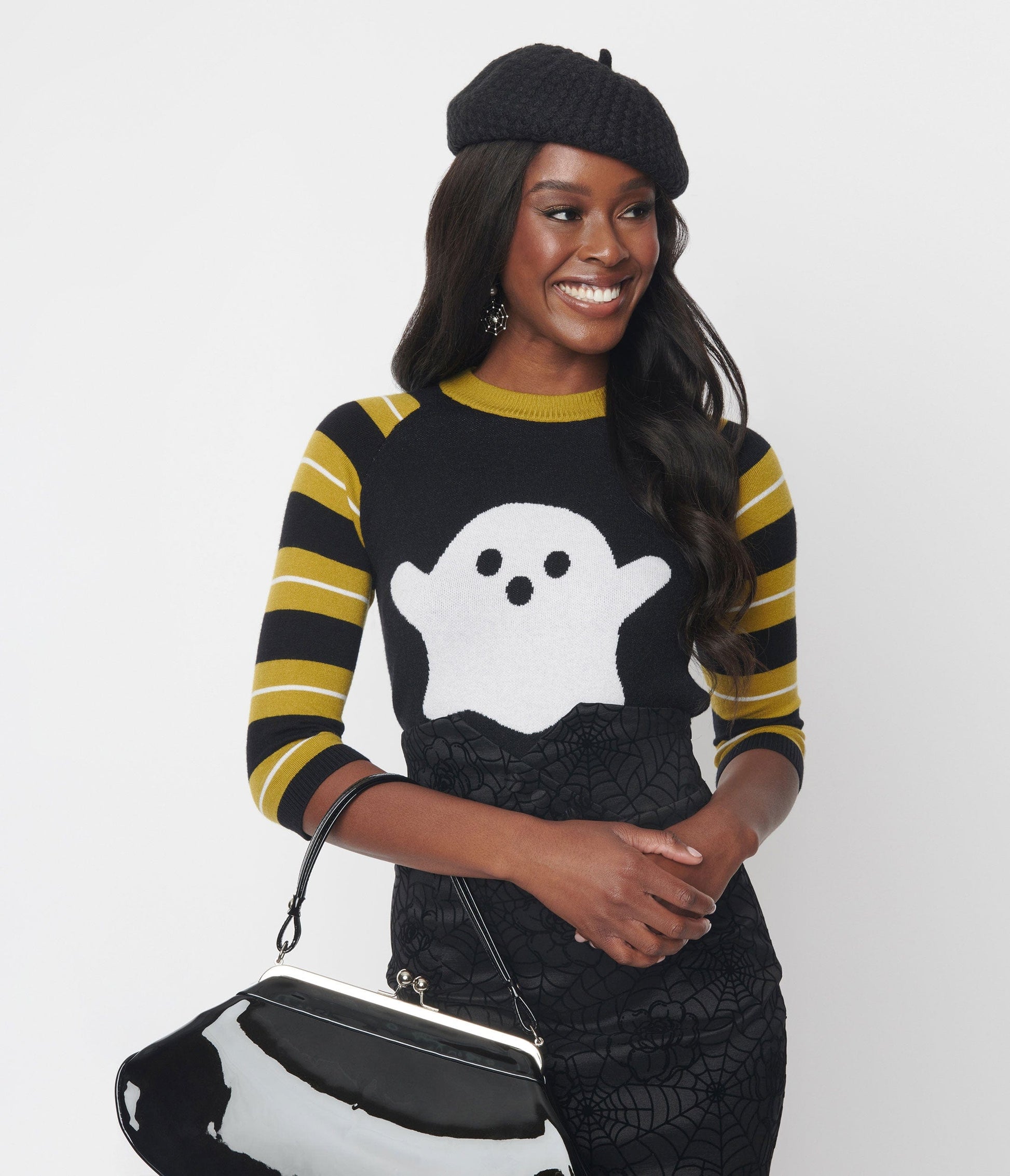 Black & Green Striped Ghosty Boo Sweater | Halloween Sweaters