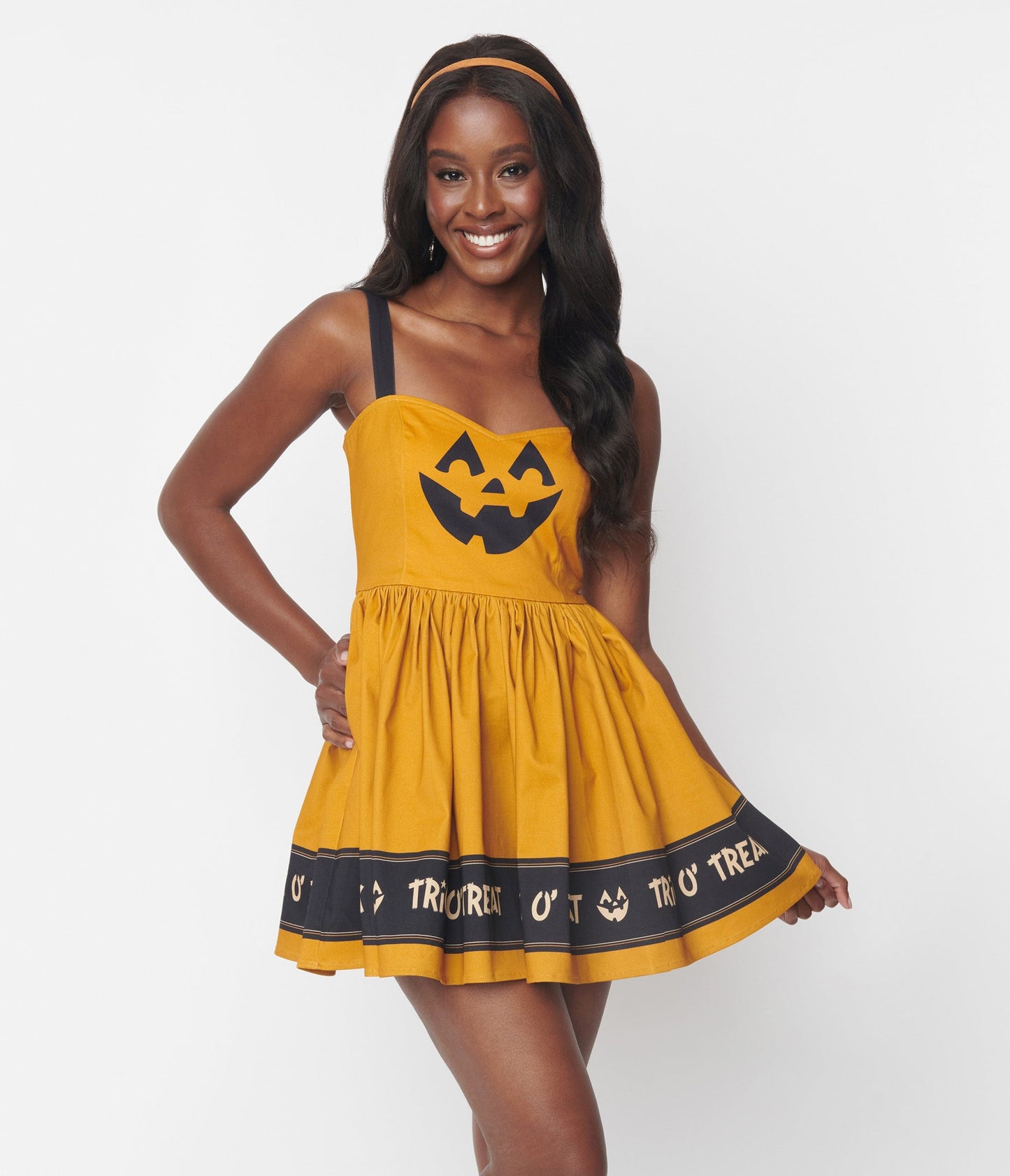 Orange Trick O Treat Pumpkin Prudence Flare Dress | Halloween Dress