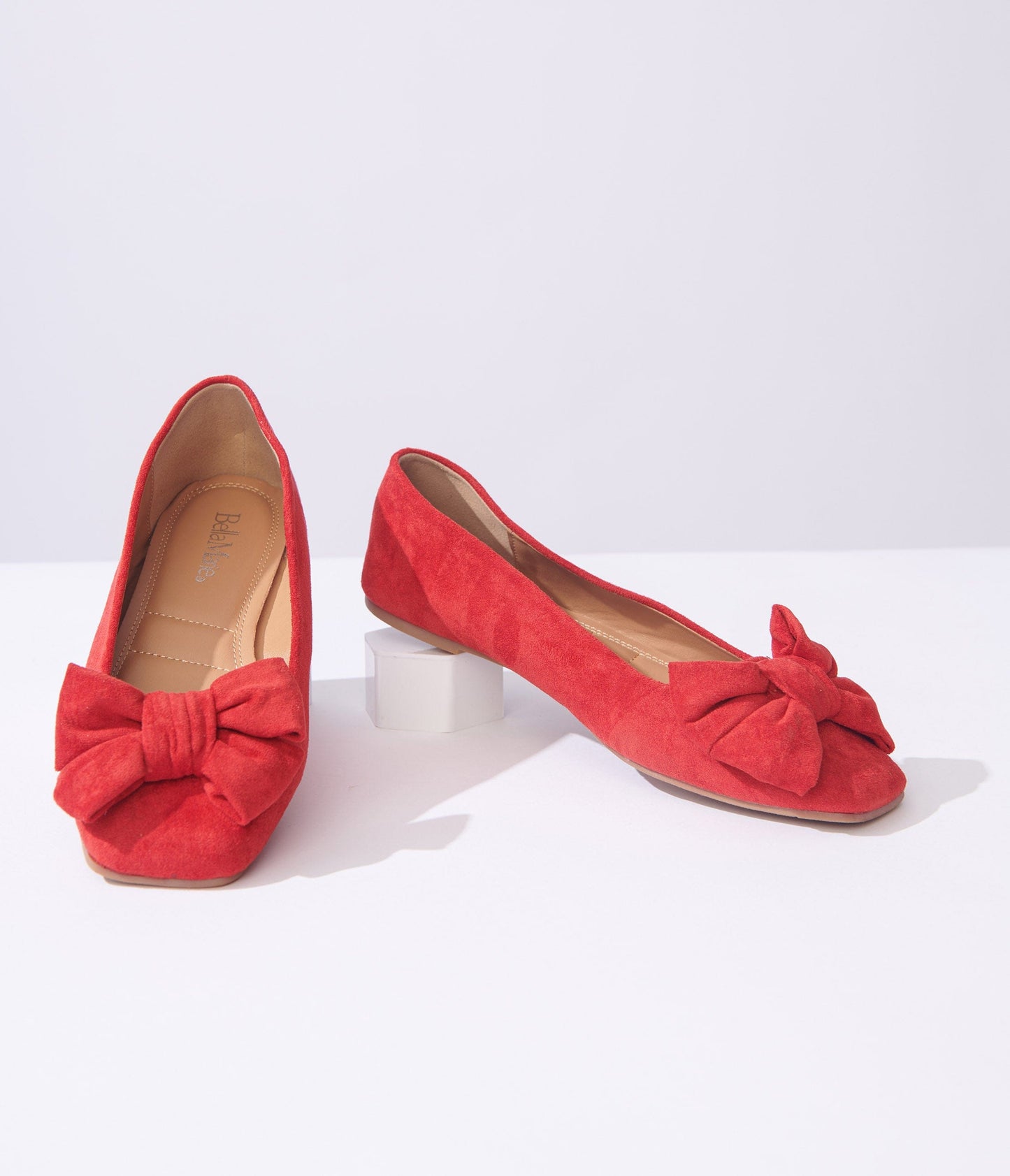 Red Suede Bow Flats