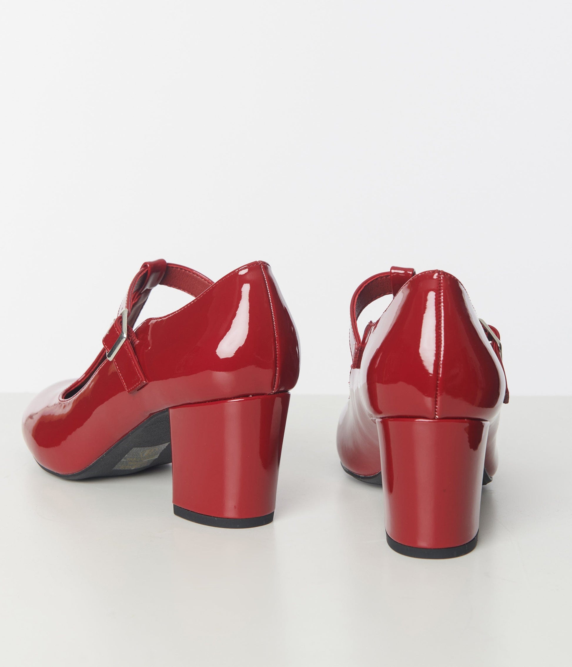 Burgundy Patent T-Strap Mary Jane Heels
