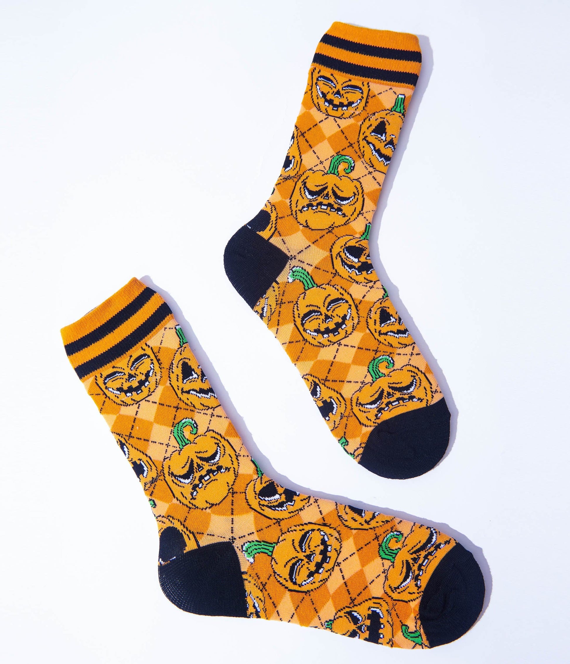Orange Jack O Lantern Argyle Crew Socks
