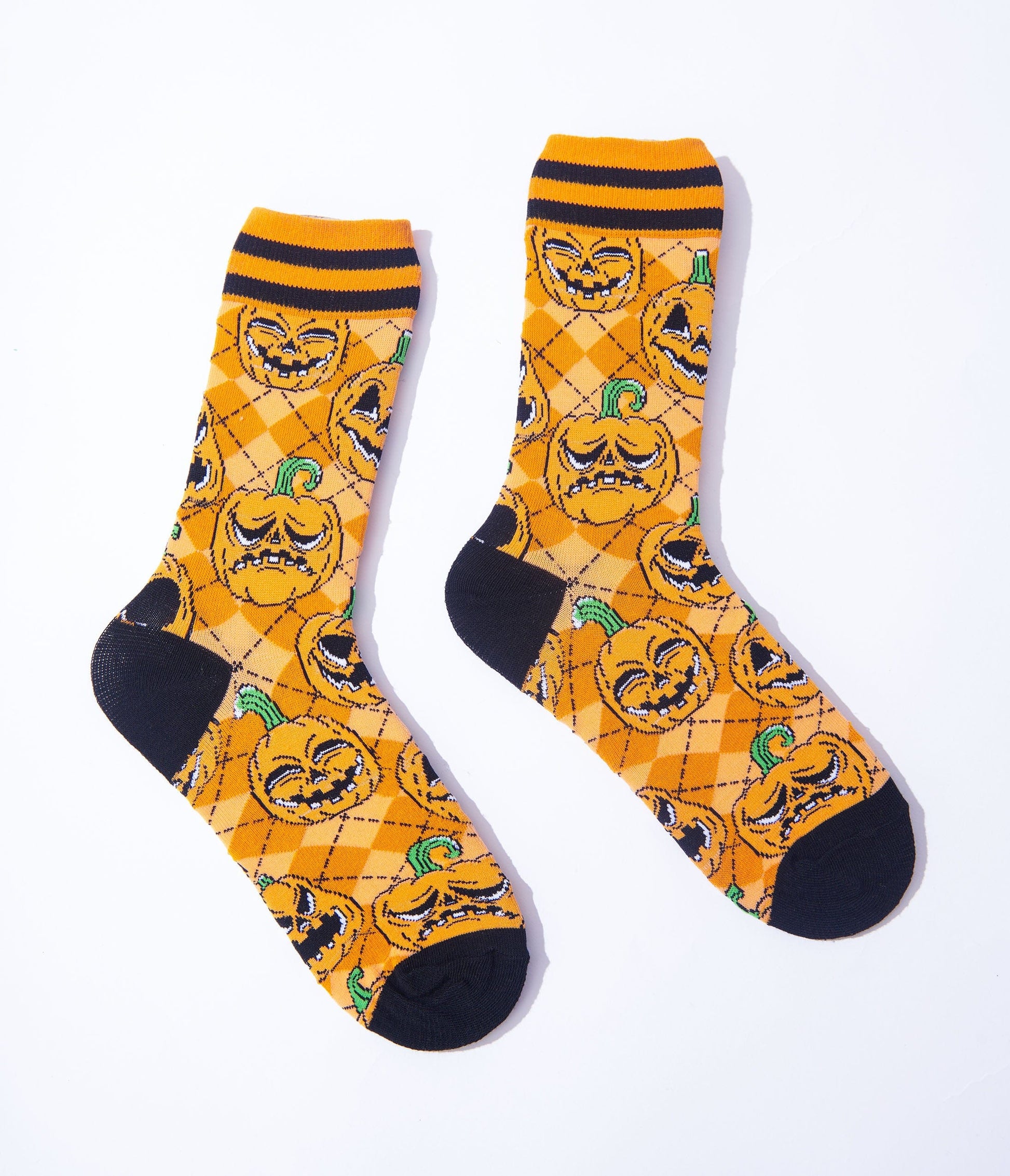 Orange Jack O Lantern Argyle Crew Socks