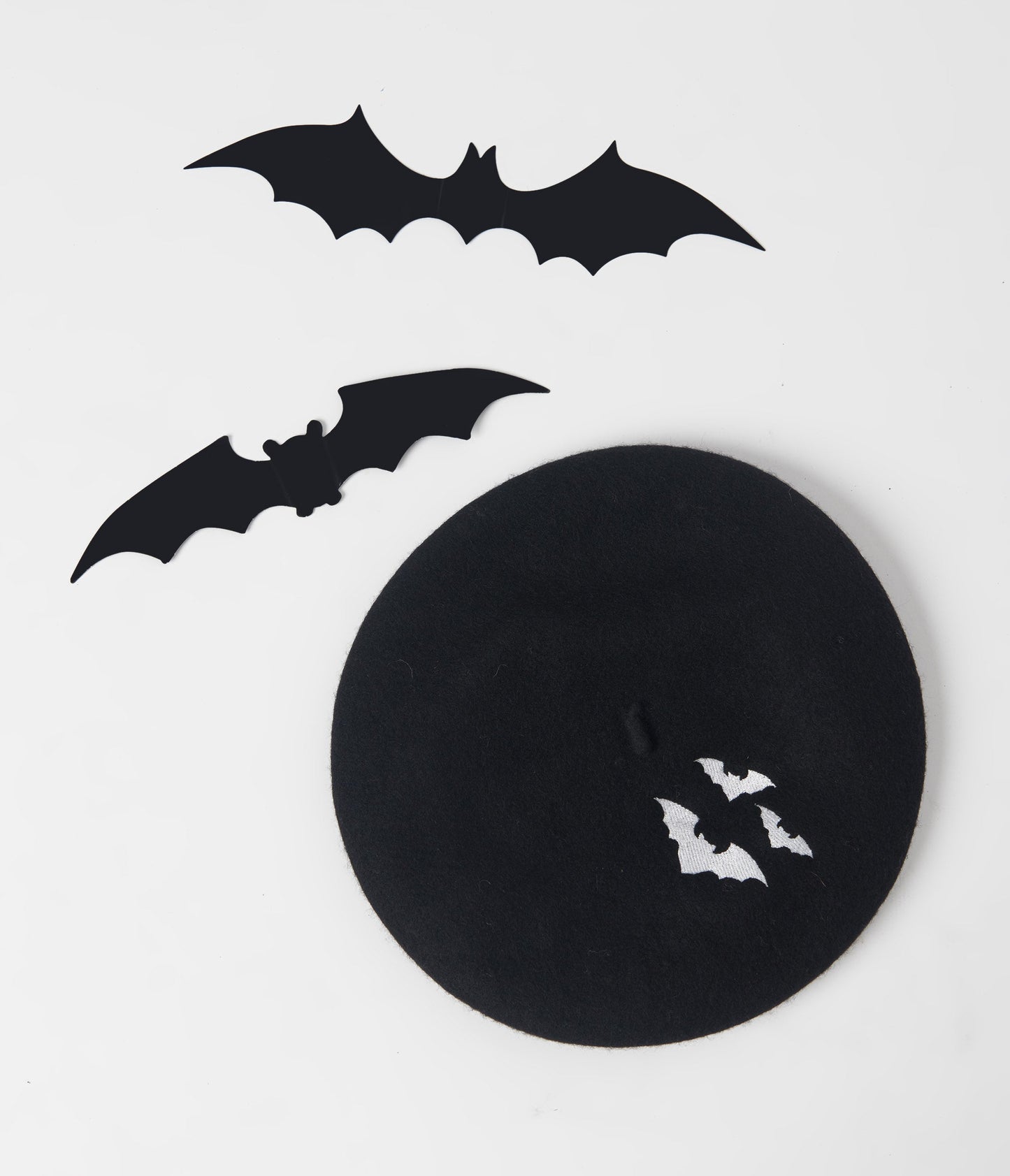 Black & Embroidered Bats Beret