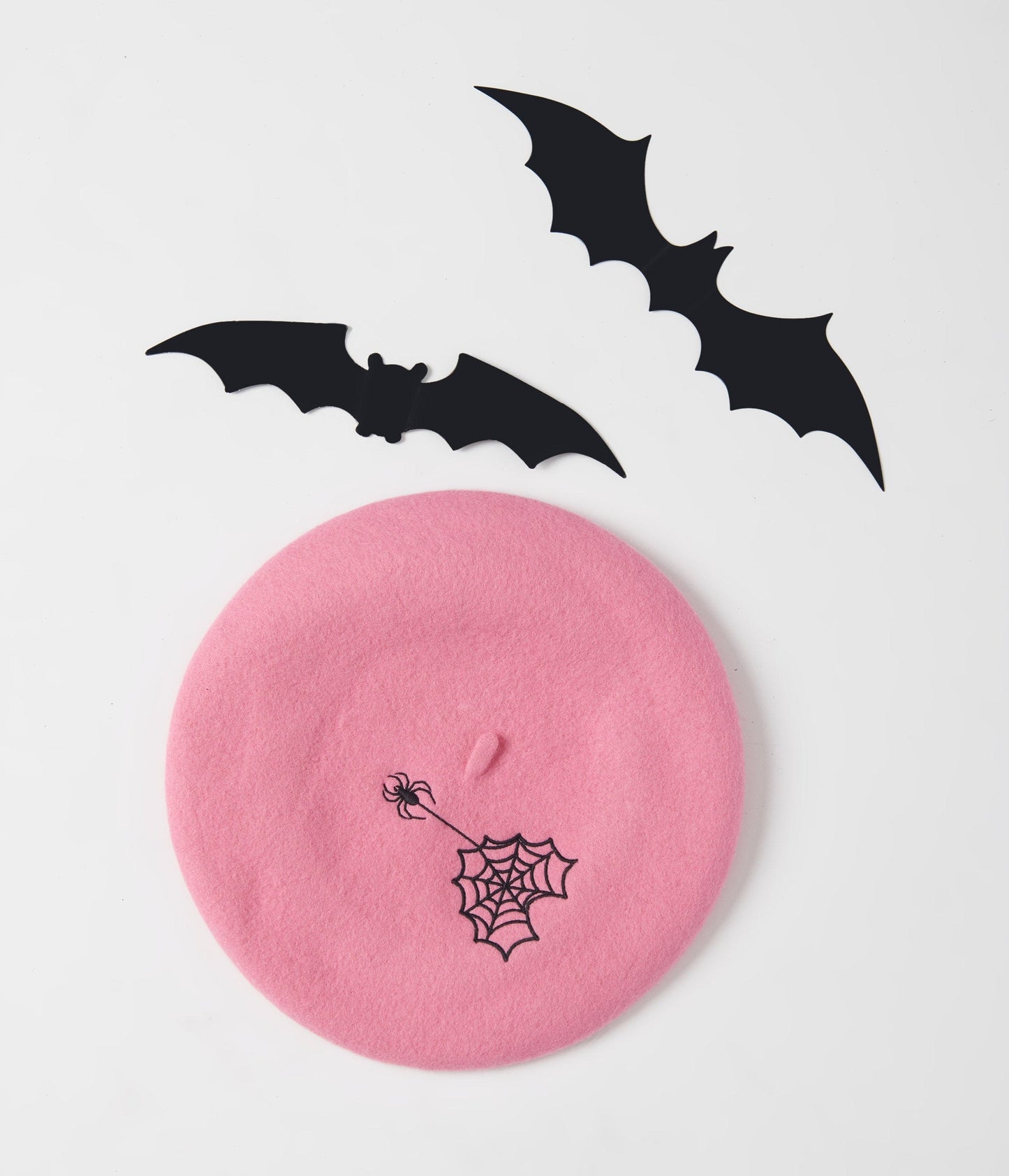 Pink & Embroidered Webbed Heart Beret