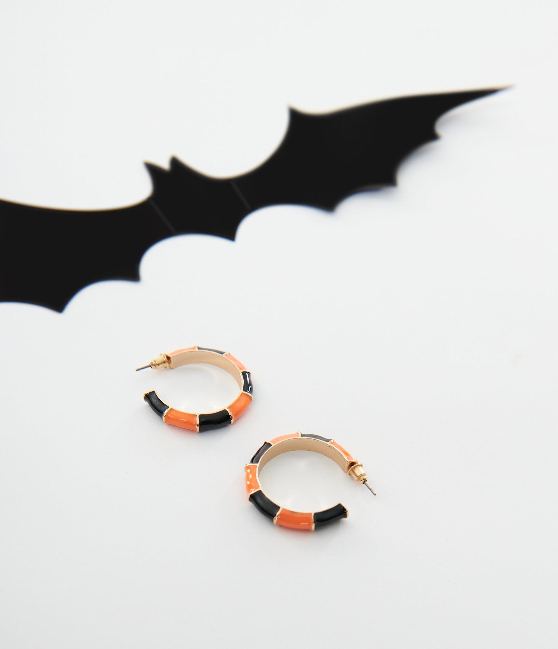 Black & Orange Striped Hoop Earrings