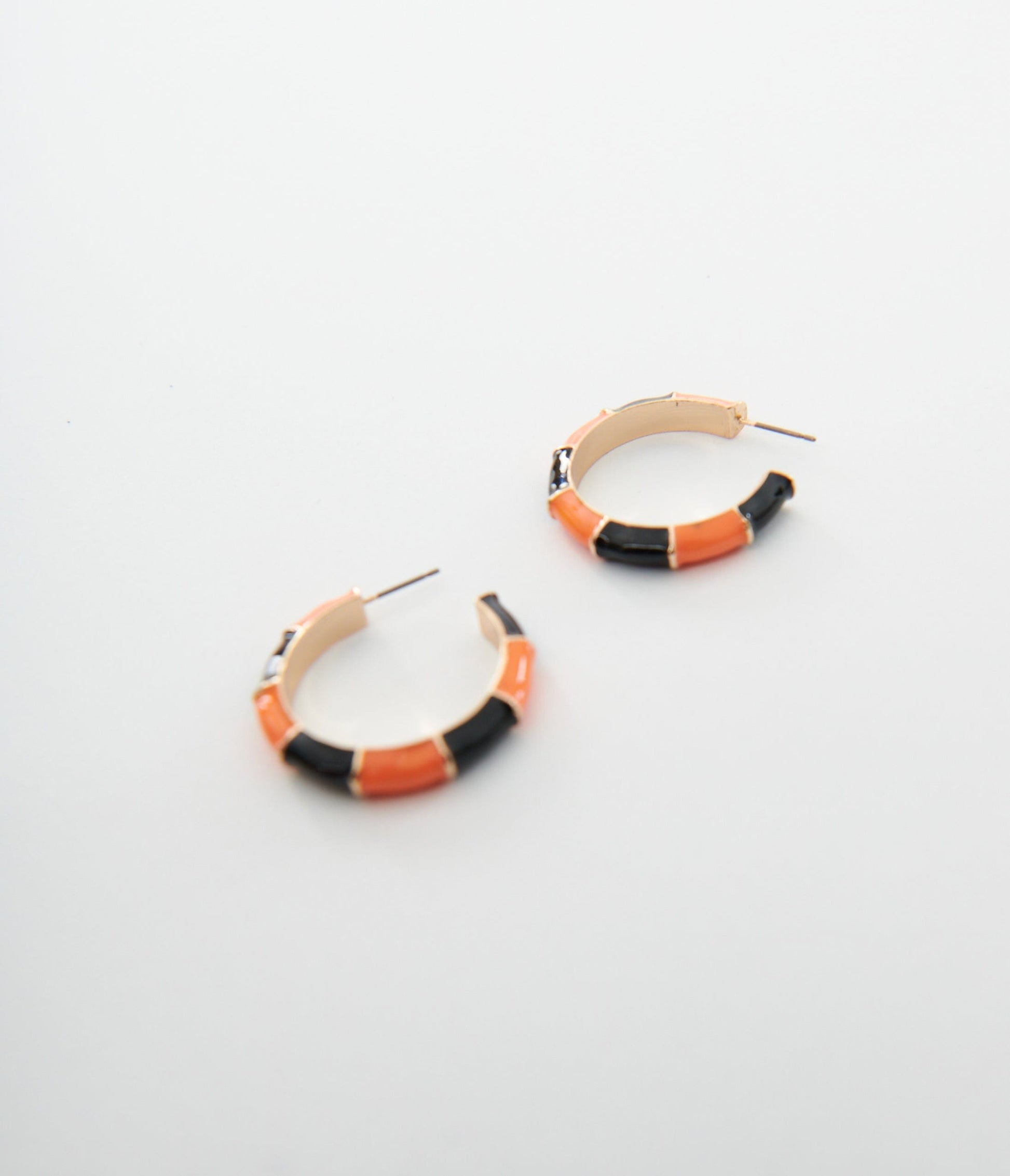 Black & Orange Striped Hoop Earrings