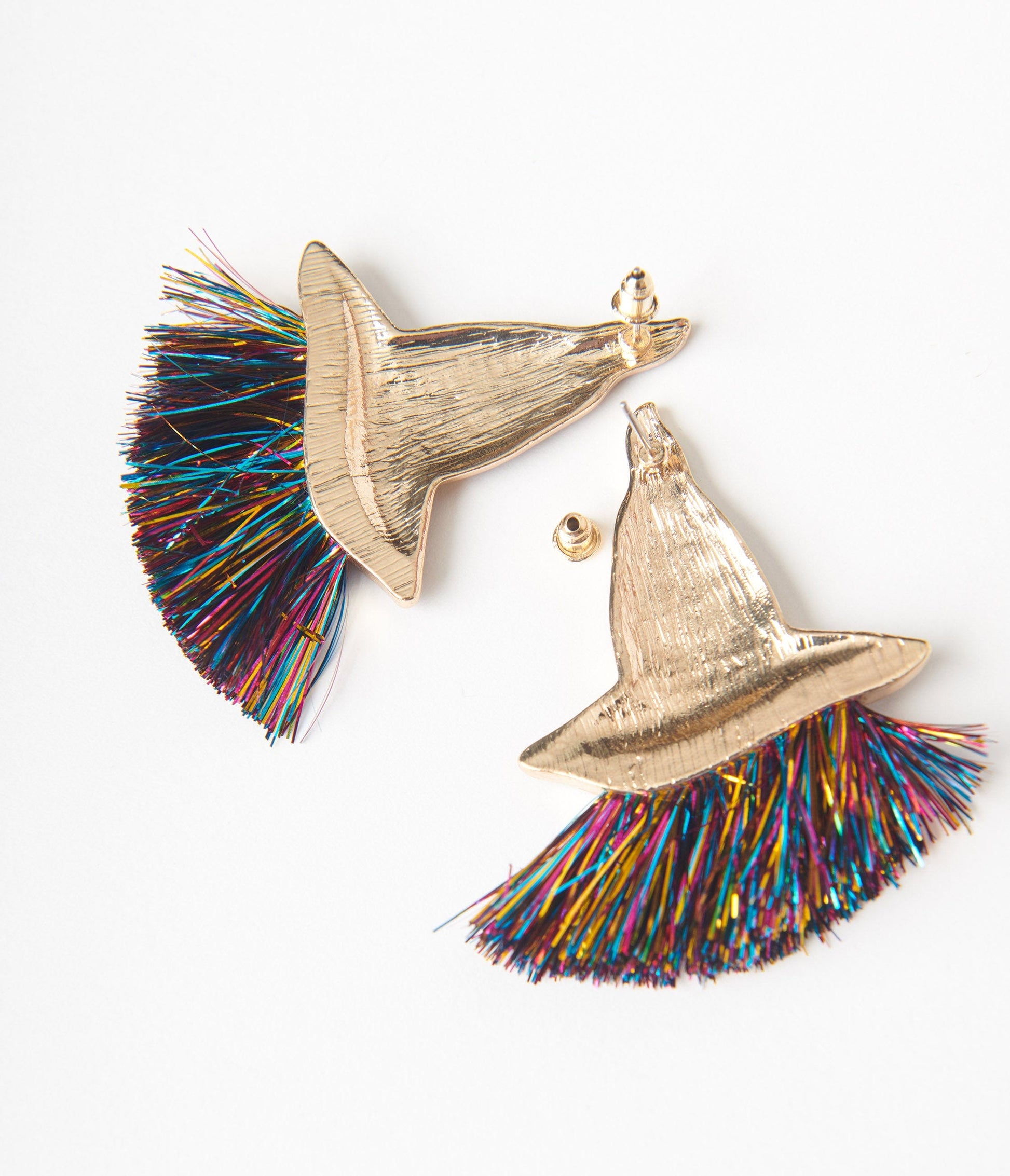 Pink Glitter Witch Hat & Rainbow Tassel Earrings