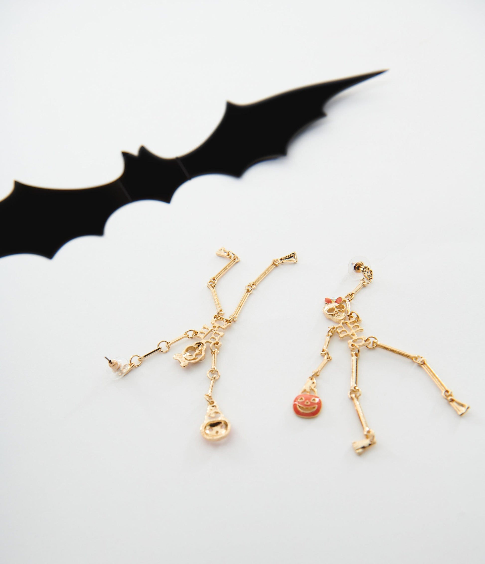 Gold Trick or Treating Skeleton Drop Earrings