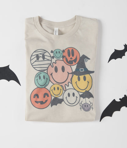 Grey Halloween Smiley Unisex Graphic Tee