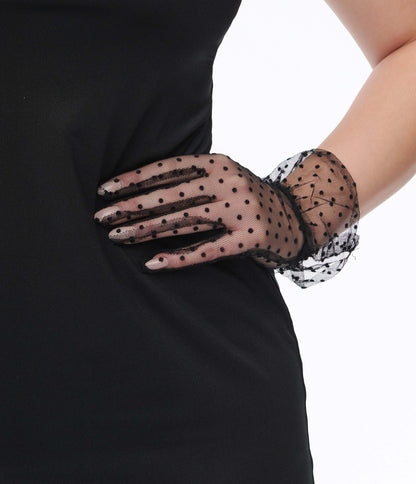 Black Dotted Mesh Gloves
