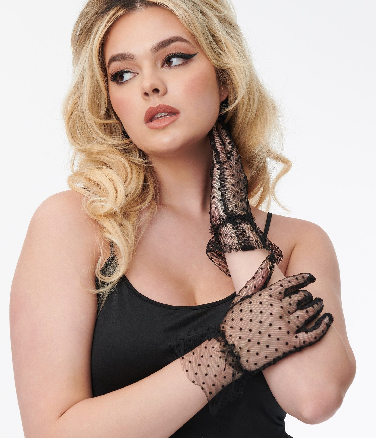 Black Dotted Mesh Gloves