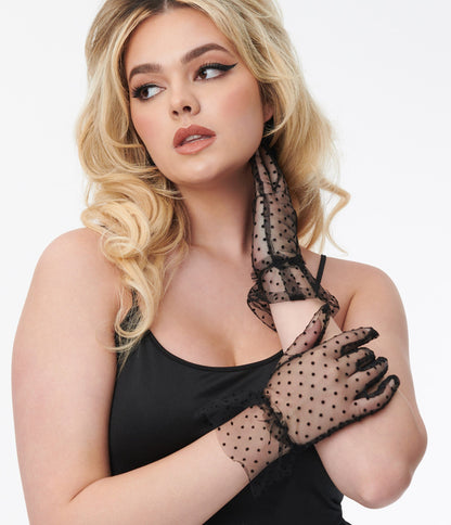 Black Dotted Mesh Gloves