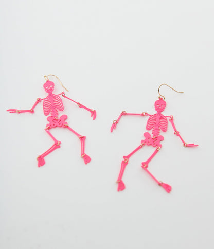 Hot Pink Dancing Skeleton Earrings