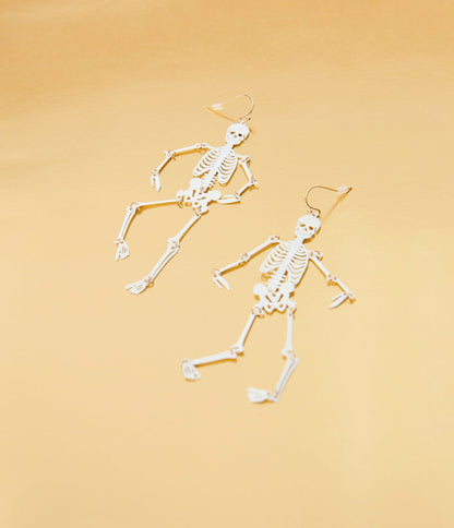 White Dancing Skeleton Earrings
