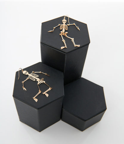 Gold Dancing Skeleton Earrings